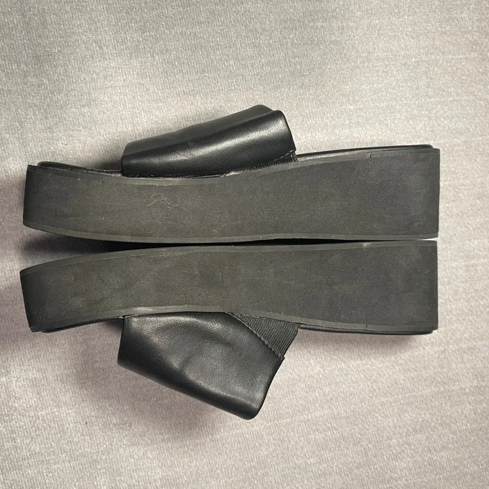 Princess‎ Polly Black Faux Leather Platform Slide Sandals Y2K Chunky Wedge READ